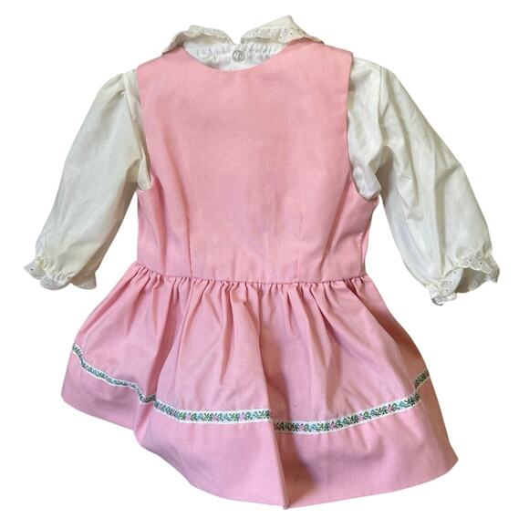 Vtg Infant 3piece Apron Shirt & Dress Set Pink/Wht Lace up 6-9 months - Picture 5 of 11